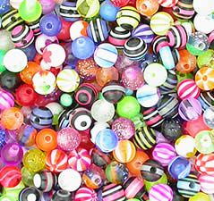 Acrylic Externally Threaded  5mm Multi-colored Balls for 14G Posts (Top Only) - 10 Pack