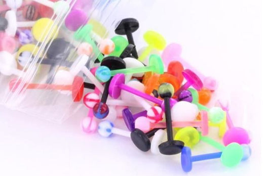 Acrylic Spiked or Ball Labret Mixed Colors - 20 Pack