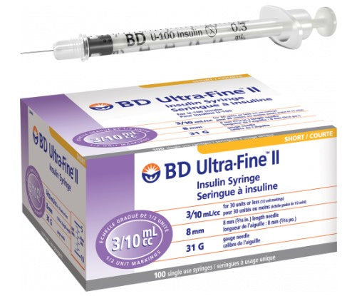 BD syringe box of 100 31Gx0.3cc