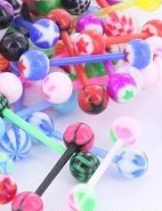 Acrylic Nipple/Tongue Barbell with Multicolor Ball - 10 PK